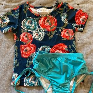 Girls Navy Roses 2pc Rashguard